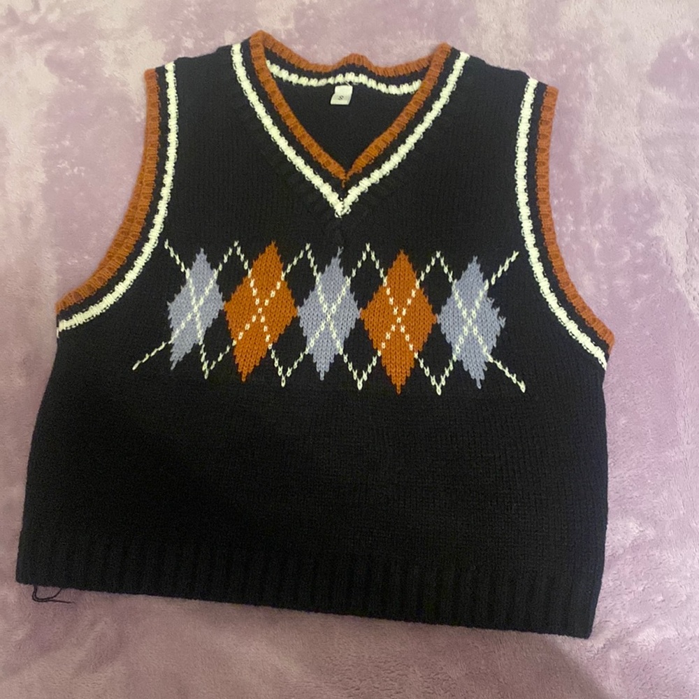 Orange and Purple Patterned Sweater Vest
